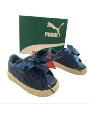 Puma Size 4C Girls Toddler Kids Sneaker Shoes Satin Blue Ribbon Basketweave
